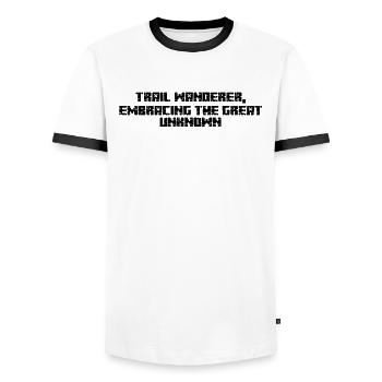 Randonnée - Trail wanderer, embrassant le grand - T-shirt contrasté Homme - blanc/noir - Devant - AI Model Female 172 light (172cm) & AI Model Male 178 dark (178cm)