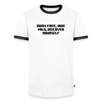 Hiking - Roam free, hike wild, discover yourself - Men's Ringer Shirt - white/black - Front - AI Model Female 172 light (172cm) & AI Model Male 178 dark (178cm)