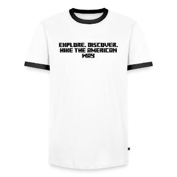 Wandern - Explore. Discover. Hike the American - Männer Kontrast-T-Shirt - Weiß/Schwarz - Vorne - AI Model Female 172 light (172cm) & AI Model Male 178 dark (178cm)