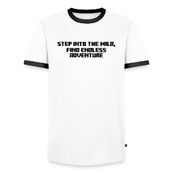 Wandern - Step into the wild, find endless - Männer Kontrast-T-Shirt - Weiß/Schwarz - Vorne - AI Model Female 172 light (172cm) & AI Model Male 178 dark (178cm)