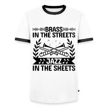 Trombonist Trombone Player Marching Band Trombone - Men's Ringer Shirt - white/black - Front - AI Model Female 172 light (172cm) & AI Model Male 178 dark (178cm)