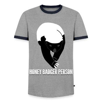 Honey Badgers Grumpy Honey Badger - Männer Kontrast-T-Shirt - Grau/Navy  - Vorne - AI Model Female 172 light (172cm) & AI Model Male 178 light (178cm)