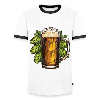 Beer glass, hops, malt, beer - Men's Ringer Shirt - white/black - Front - AI Model Female 172 light (172cm) & AI Model Male 178 dark (178cm)