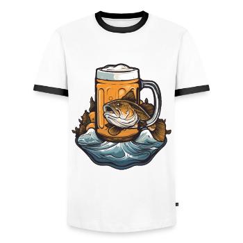Bière de pêche - T-shirt contrasté Homme - blanc/noir - Devant - AI Model Female 172 light (172cm) & AI Model Male 178 dark (178cm)