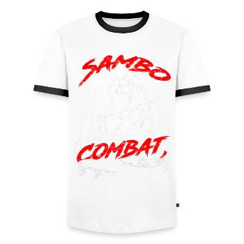 Le sambo plus que le combat, c’est un art - T-shirt contrasté Homme - blanc/noir - Devant - AI Model Female 172 light (172cm) & AI Model Male 178 dark (178cm)