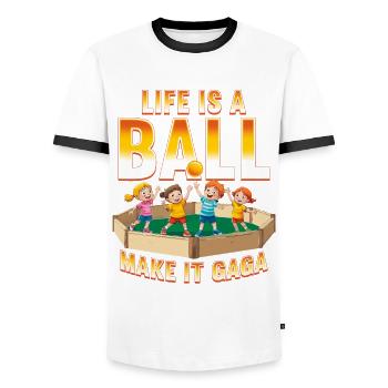 Gagaball Gaga Ball La Vie Est Une Balle Faites-le Gaga - T-shirt contrasté Homme - blanc/noir - Devant - AI Model Female 172 light (172cm) & AI Model Male 178 dark (178cm)