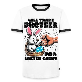 Will Trade Brother For Easter - Men's Ringer Shirt - white/black - Front - AI Model Female 172 light (172cm) & AI Model Male 178 dark (178cm)