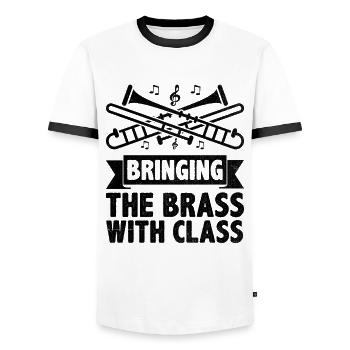Trombonist Trombone Player Marching Band Trombone - Men's Ringer Shirt - white/black - Front - AI Model Female 172 light (172cm) & AI Model Male 178 dark (178cm)