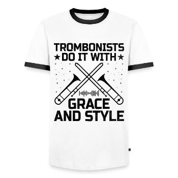 Trombonist Trombone Player Marching Band Trombone - Men's Ringer Shirt - white/black - Front - AI Model Female 172 light (172cm) & AI Model Male 178 dark (178cm)