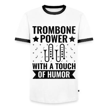 Trombonist Trombone Player Marching Band Trombone - Men's Ringer Shirt - white/black - Front - AI Model Female 172 light (172cm) & AI Model Male 178 dark (178cm)