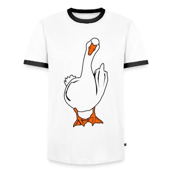 Grumpy Goose Middle Finger Geese - Männer Kontrast-T-Shirt - Weiß/Schwarz - Vorne - AI Model Female 172 light (172cm) & AI Model Male 178 dark (178cm)