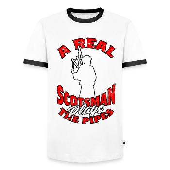 Bagpipes A Real Scotsman Plays The Pipes - Men's Ringer Shirt - white/black - Front - AI Model Female 172 light (172cm) & AI Model Male 178 dark (178cm)