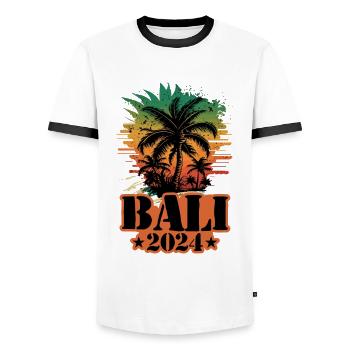 Bali 2024 Team Palm Trees Multicolored - Men's Ringer Shirt - white/black - Front - AI Model Female 172 light (172cm) & AI Model Male 178 dark (178cm)