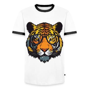 Tiger Kopf Porträt Cool - Männer Kontrast-T-Shirt - Weiß/Schwarz - Vorne - AI Model Female 172 light (172cm) & AI Model Male 178 dark (178cm)
