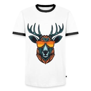 Hirsch Kopf Porträt Cool - Männer Kontrast-T-Shirt - Weiß/Schwarz - Vorne - AI Model Female 172 light (172cm) & AI Model Male 178 dark (178cm)