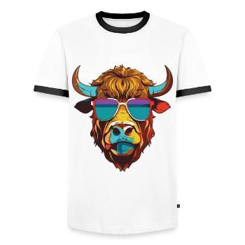 Bull Head Portrait Cool Taurus - Men's Ringer Shirt - white/black - Front - AI Model Female 172 light (172cm) & AI Model Male 178 dark (178cm)