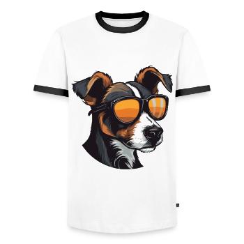Jack Russel Terrier Hund Porträt Cool - Männer Kontrast-T-Shirt - Weiß/Schwarz - Vorne - AI Model Female 172 light (172cm) & AI Model Male 178 dark (178cm)