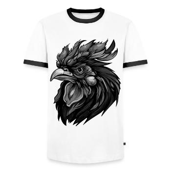 Rooster Animal Head - Men's Ringer Shirt - white/black - Front - AI Model Female 172 light (172cm) & AI Model Male 178 dark (178cm)