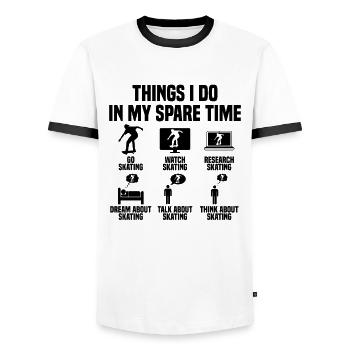 Things I do in my free time Skating - Men's Ringer Shirt - white/black - Front - AI Model Female 172 light (172cm) & AI Model Male 178 dark (178cm)