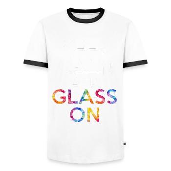 Vitrail peintre garder calme et verre sur - T-shirt contrasté Homme - blanc/noir - Devant - AI Model Female 172 light (172cm) & AI Model Male 178 dark (178cm)