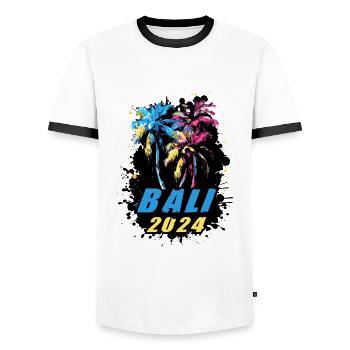Bali 2024 Holiday Palm Trees Colorful - Men's Ringer Shirt - white/black - Front - AI Model Female 172 light (172cm) & AI Model Male 178 dark (178cm)
