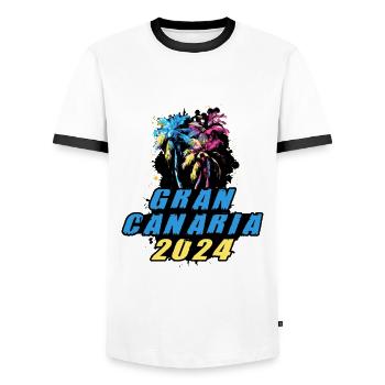 Gran Canaria 2024 Holiday Palm Trees Colorful - Men's Ringer Shirt - white/black - Front - AI Model Female 172 light (172cm) & AI Model Male 178 dark (178cm)
