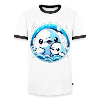 Mutter Und Baby Belugawal Meeressäugetier - Männer Kontrast-T-Shirt - Weiß/Schwarz - Vorne - AI Model Female 172 light (172cm) & AI Model Male 178 dark (178cm)
