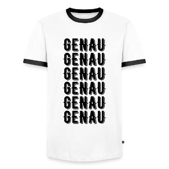 Exactly funny saying - Men's Ringer Shirt - white/black - Front - AI Model Female 172 light (172cm) & AI Model Male 178 dark (178cm)