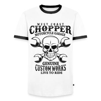 Skull Biker Saying West Coast Chopper - Men's Ringer Shirt - white/black - Front - AI Model Female 172 light (172cm) & AI Model Male 178 dark (178cm)