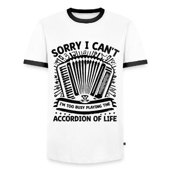 Sorry I Can't I'm Too Busy Playing The Accordion O - Men's Ringer Shirt - white/black - Front - AI Model Female 172 light (172cm) & AI Model Male 178 dark (178cm)