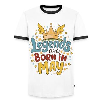 Legends are born in May - Männer Kontrast-T-Shirt - Weiß/Schwarz - Vorne - AI Model Female 172 light (172cm) & AI Model Male 178 dark (178cm)