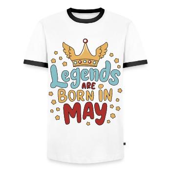Legends are born in May - Männer Kontrast-T-Shirt - Weiß/Schwarz - Vorne - AI Model Female 172 light (172cm) & AI Model Male 178 dark (178cm)