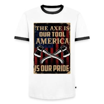 United States Woodworker Lumberjack Apparel - Men's Ringer Shirt - white/black - Front - AI Model Female 172 light (172cm) & AI Model Male 178 dark (178cm)