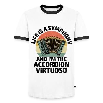 Life Is A Symphony And I'm The Accordion Virtuoso - Men's Ringer Shirt - white/black - Front - AI Model Female 172 light (172cm) & AI Model Male 178 dark (178cm)