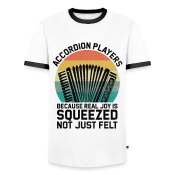 Accordion Players Because Real Joy Is Squeezed Not - Men's Ringer Shirt - white/black - Front - AI Model Female 172 light (172cm) & AI Model Male 178 dark (178cm)