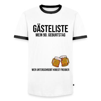 90. Geburtstag - Gästeliste Gästebuch - Männer Kontrast-T-Shirt - Weiß/Schwarz - Vorne - AI Model Female 172 light (172cm) & AI Model Male 178 dark (178cm)