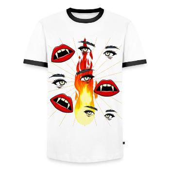 Halloween Vampire Fille Fantaisie Horreur Sombre - T-shirt contrasté Homme - blanc/noir - Devant - AI Model Female 172 light (172cm) & AI Model Male 178 dark (178cm)