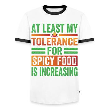 Spicy Chili Chef Foodie Culinary Expert Apparel - Men's Ringer Shirt - white/black - Front - AI Model Female 172 light (172cm) & AI Model Male 178 dark (178cm)