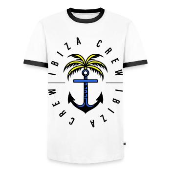Ibiza Crew Anchor Palm Tree - Men's Ringer Shirt - white/black - Front - AI Model Female 172 light (172cm) & AI Model Male 178 dark (178cm)