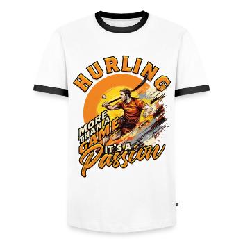 Hurling More than a game it's a passion - Men's Ringer Shirt - white/black - Front - AI Model Female 172 light (172cm) & AI Model Male 178 dark (178cm)