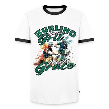Hurling Là où le cran rencontre la grâce - T-shirt contrasté Homme - blanc/noir - Devant - AI Model Female 172 light (172cm) & AI Model Male 178 dark (178cm)