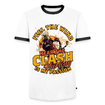 Feel the Wind Hear the Clash Hurling is My Passion - Men's Ringer Shirt - white/black - Front - AI Model Female 172 light (172cm) & AI Model Male 178 dark (178cm)