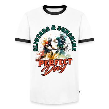 Hurling Sliotars & Sunshine : Journée parfaite - T-shirt contrasté Homme - blanc/noir - Devant - AI Model Female 172 light (172cm) & AI Model Male 178 dark (178cm)
