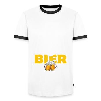 Baustelle & Bier darum bin ich hier - Bauarbeiter - Männer Kontrast-T-Shirt - Weiß/Schwarz - Vorne - AI Model Female 172 light (172cm) & AI Model Male 178 dark (178cm)