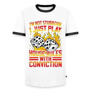 Jeu de société de craps Lover de jeu de société Outf - T-shirt contrasté Homme - blanc/noir - Devant - AI Model Female 172 light (172cm) & AI Model Male 178 dark (178cm)