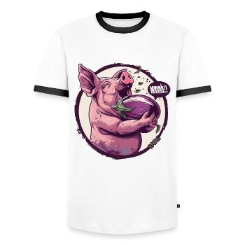 Auberginen liebendes vegetarisches Schwein - Männer Kontrast-T-Shirt - Weiß/Schwarz - Vorne - AI Model Female 172 light (172cm) & AI Model Male 178 dark (178cm)