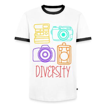 Photographer Photography Camera - Men's Ringer Shirt - white/black - Front - AI Model Female 172 light (172cm) & AI Model Male 178 dark (178cm)