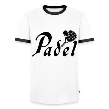 Padel Fun Padel Player Padelist - Men's Ringer Shirt - white/black - Front - AI Model Female 172 light (172cm) & AI Model Male 178 dark (178cm)
