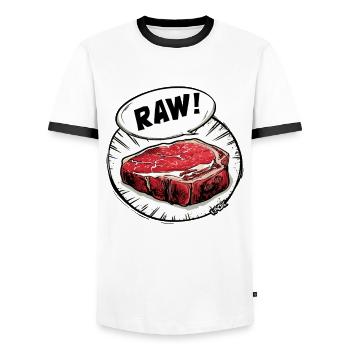 Saftiges Steak - Roh und Lecker - Männer Kontrast-T-Shirt - Weiß/Schwarz - Vorne - AI Model Female 172 light (172cm) & AI Model Male 178 dark (178cm)
