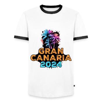 Gran Canaria 2024 Tour - Men's Ringer Shirt - white/black - Front - AI Model Female 172 light (172cm) & AI Model Male 178 dark (178cm)